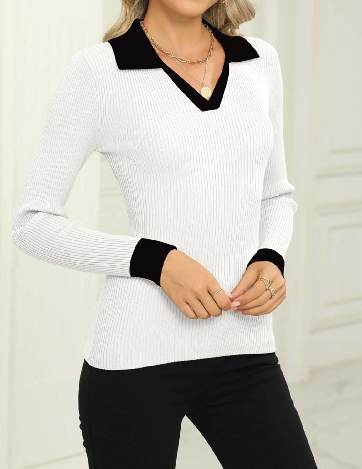 imageZeagoo Womens 2026 Sweater Tops Long Sleeve V Neck Ribbed Knit Slim Fitted Casual Work Basic Shirts SXXLPat4