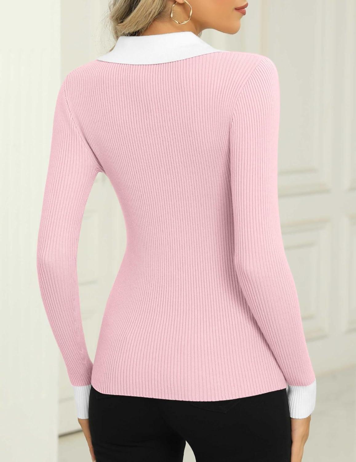 imageZeagoo Womens 2026 Sweater Tops Long Sleeve V Neck Ribbed Knit Slim Fitted Casual Work Basic Shirts SXXLPat5