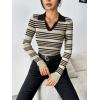 Zeagoo Womens 2026 Sweater Tops Long Sleeve V Neck Ribbed Knit Slim Fitted Casual Work Basic Shirts S-XXL(Beige Black Stripe)