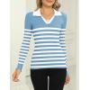 Zeagoo Womens 2026 Sweater Tops Long Sleeve V Neck Ribbed Knit Slim Fitted Casual Work Basic Shirts S-XXL(Blue White Stripe)
