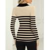 Zeagoo Womens 2026 Sweater Tops Long Sleeve V Neck Ribbed Knit Slim Fitted Casual Work Basic Shirts S-XXL(Khaki Black Stripe)