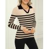 Zeagoo Womens 2026 Sweater Tops Long Sleeve V Neck Ribbed Knit Slim Fitted Casual Work Basic Shirts S-XXL(Khaki Black Stripe)
