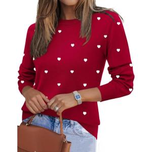Zeagoo Womens 2026 Fall Sweaters Long Sleeve Tops Classic Crew Neck Pullover Sweaters Loose Dressy Casual Basic Clothes(Love Print-red)