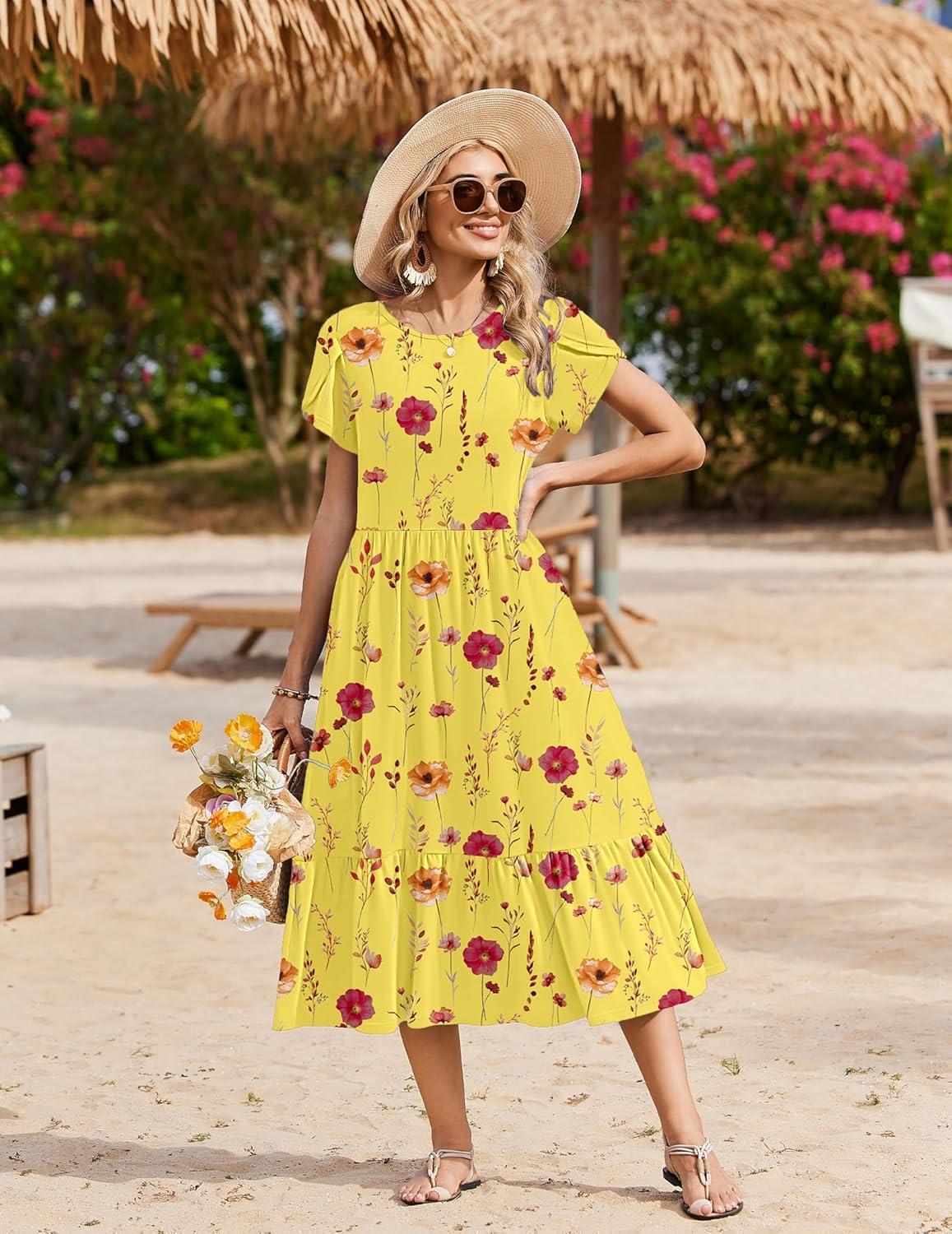 imageZeagoo Women Summer Midi A Line Dress Short Sleeve Casual Flowy Tiered Beach Long Sundress with Pockets 2026 Vacation TravelBf351