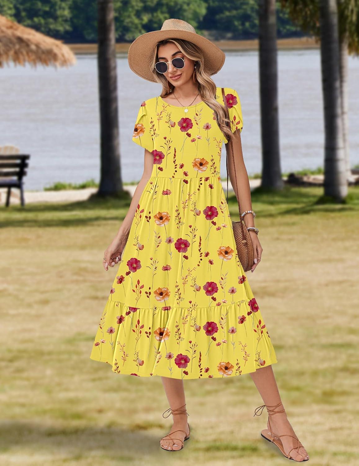 imageZeagoo Women Summer Midi A Line Dress Short Sleeve Casual Flowy Tiered Beach Long Sundress with Pockets 2026 Vacation TravelBf351