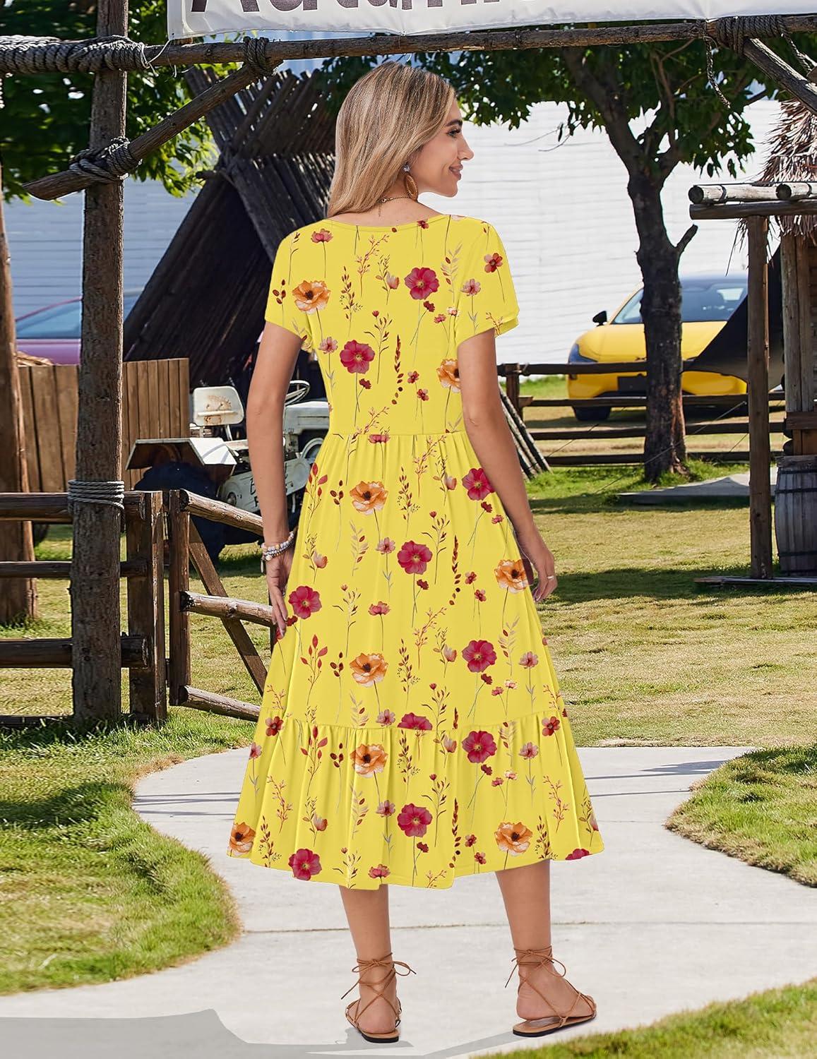 imageZeagoo Women Summer Midi A Line Dress Short Sleeve Casual Flowy Tiered Beach Long Sundress with Pockets 2026 Vacation TravelBf351