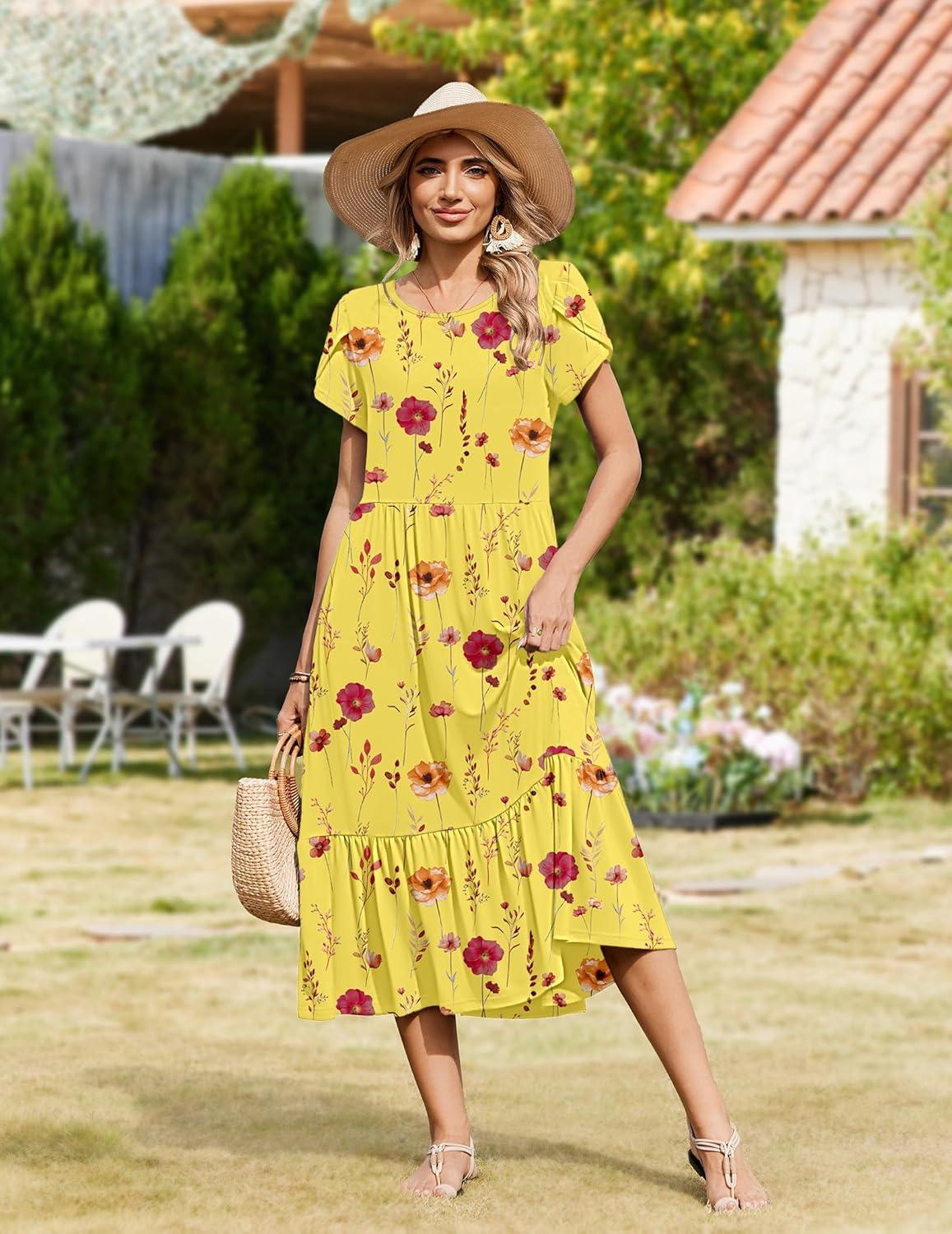 imageZeagoo Women Summer Midi A Line Dress Short Sleeve Casual Flowy Tiered Beach Long Sundress with Pockets 2026 Vacation TravelBf351
