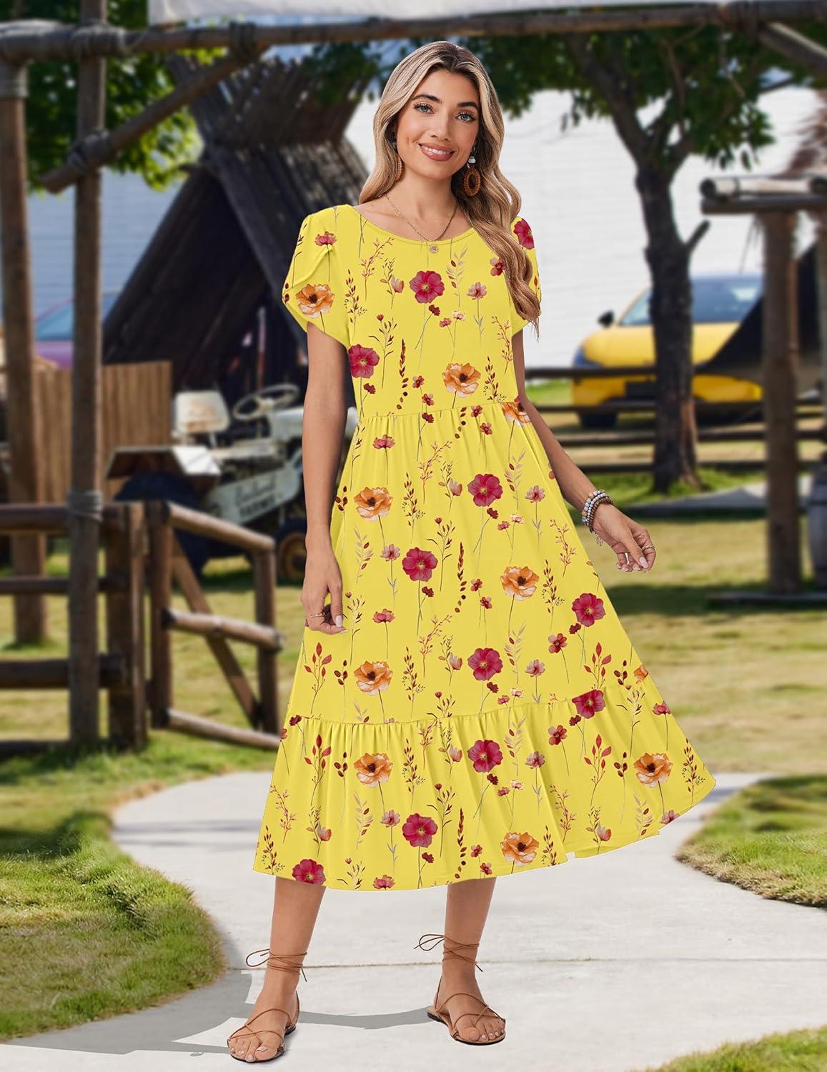 imageZeagoo Women Summer Midi A Line Dress Short Sleeve Casual Flowy Tiered Beach Long Sundress with Pockets 2026 Vacation TravelBf351