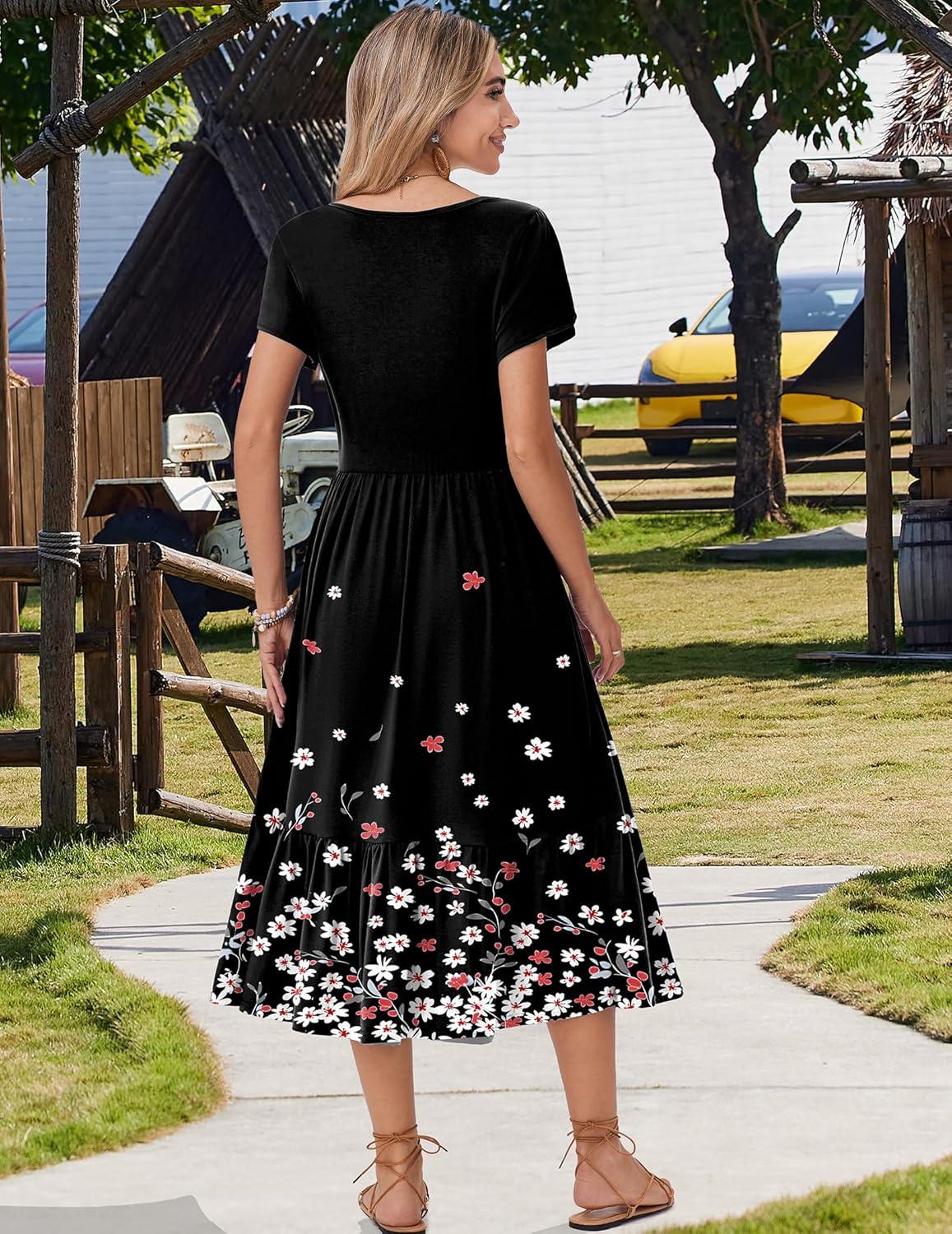 imageZeagoo Women Summer Midi A Line Dress Short Sleeve Casual Flowy Tiered Beach Long Sundress with Pockets 2026 Vacation TravelSf236