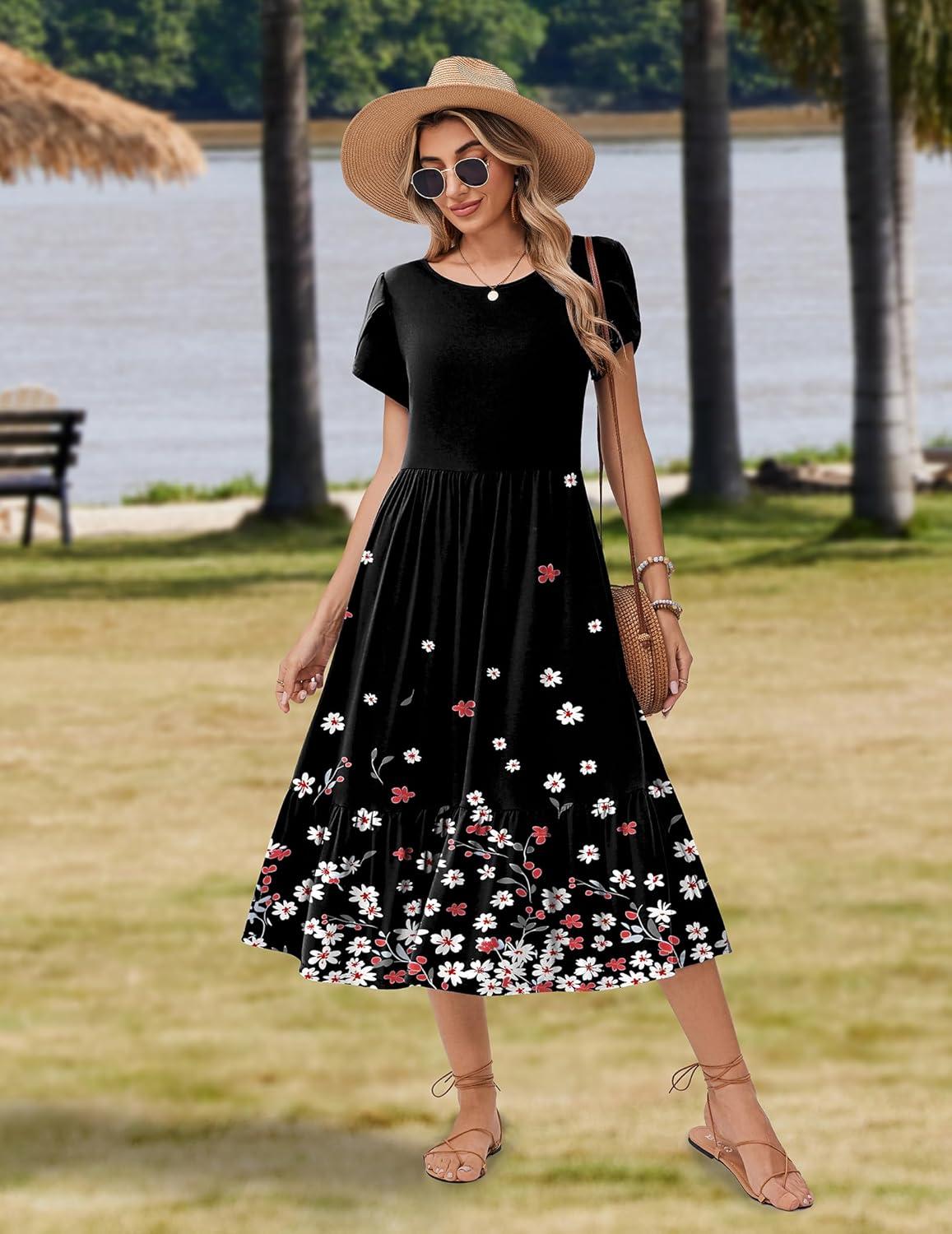 imageZeagoo Women Summer Midi A Line Dress Short Sleeve Casual Flowy Tiered Beach Long Sundress with Pockets 2026 Vacation TravelSf236