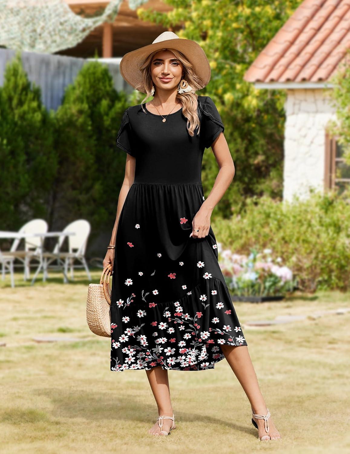 imageZeagoo Women Summer Midi A Line Dress Short Sleeve Casual Flowy Tiered Beach Long Sundress with Pockets 2026 Vacation TravelSf236