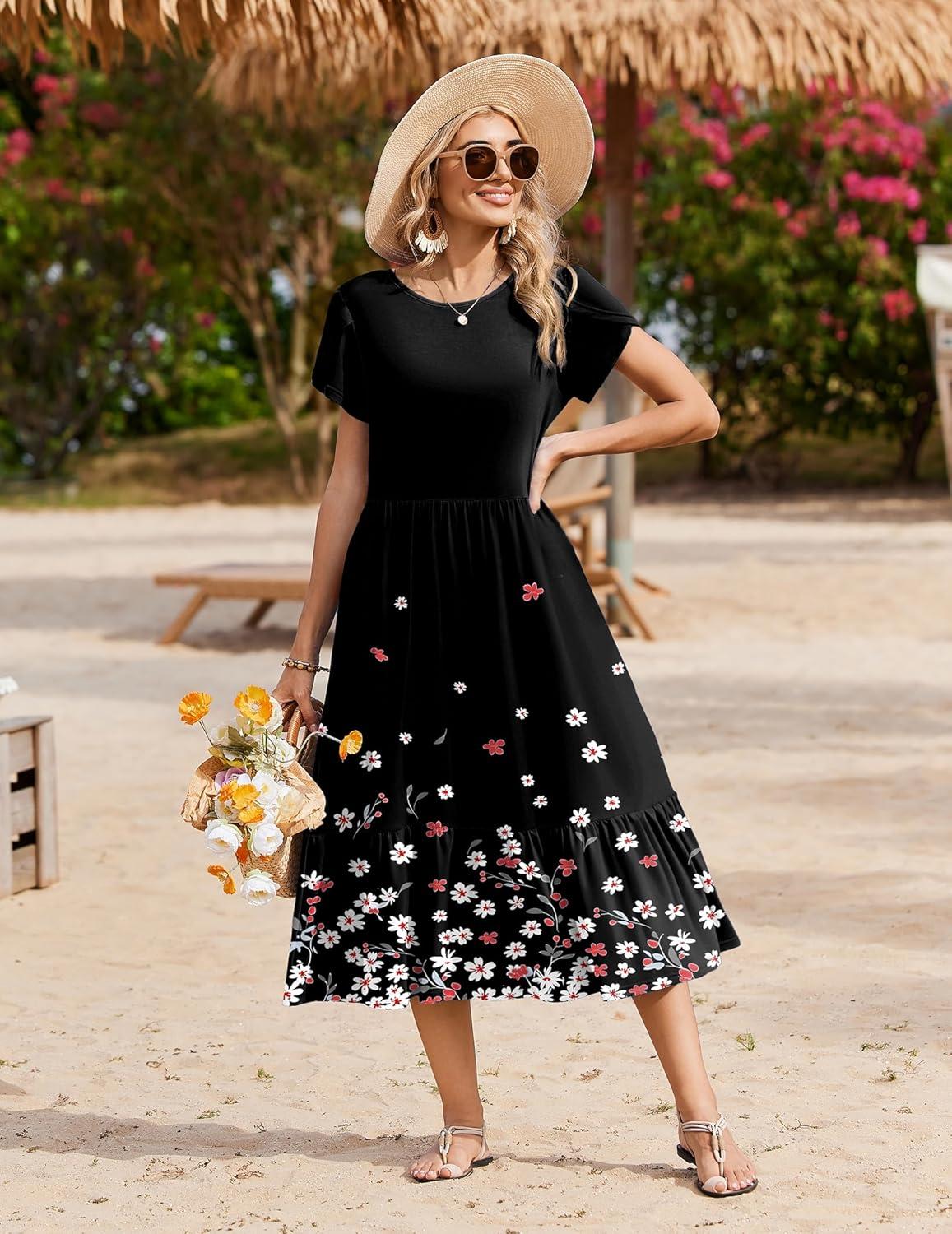 imageZeagoo Women Summer Midi A Line Dress Short Sleeve Casual Flowy Tiered Beach Long Sundress with Pockets 2026 Vacation TravelSf236
