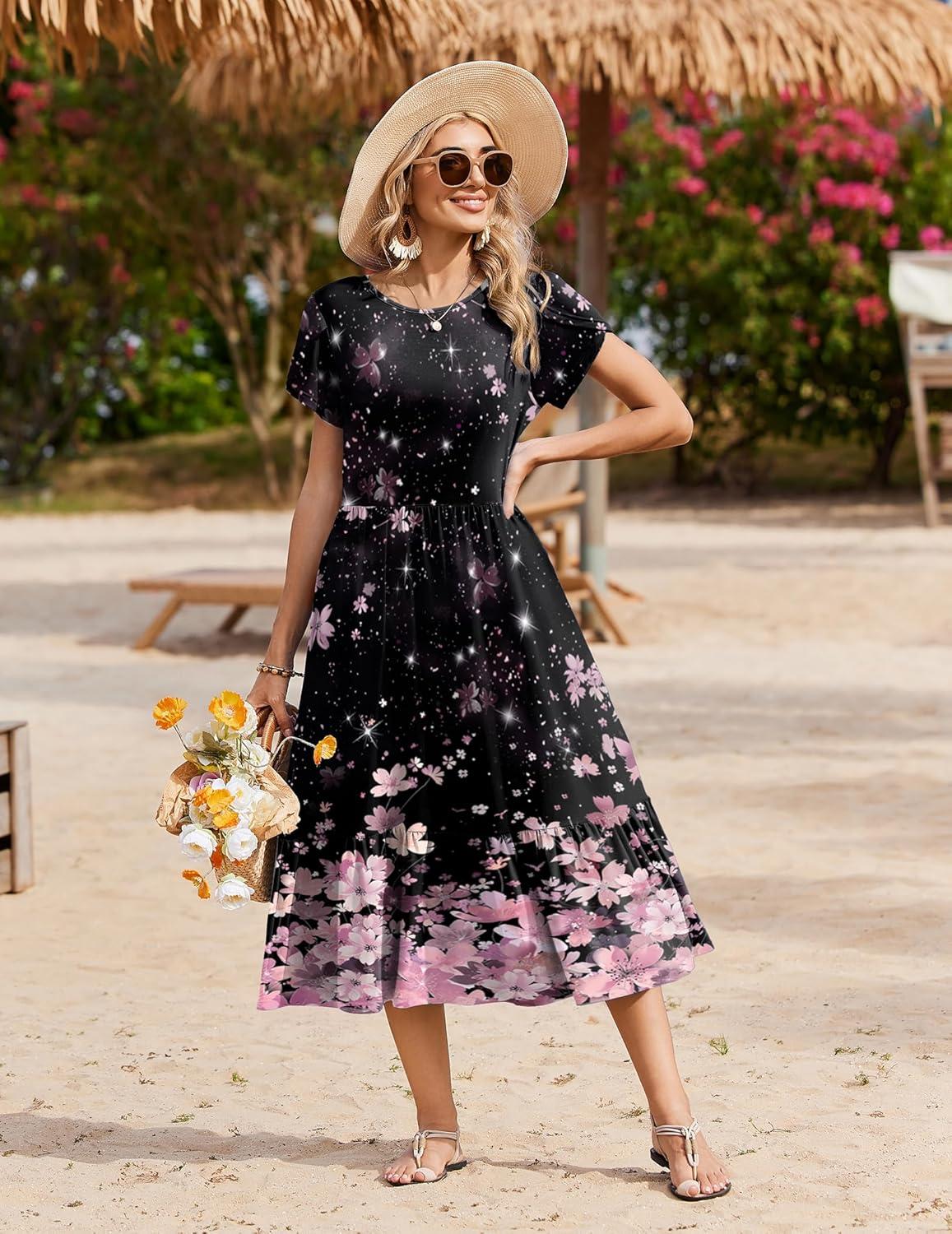 imageZeagoo Women Summer Midi A Line Dress Short Sleeve Casual Flowy Tiered Beach Long Sundress with Pockets 2026 Vacation TravelSf31