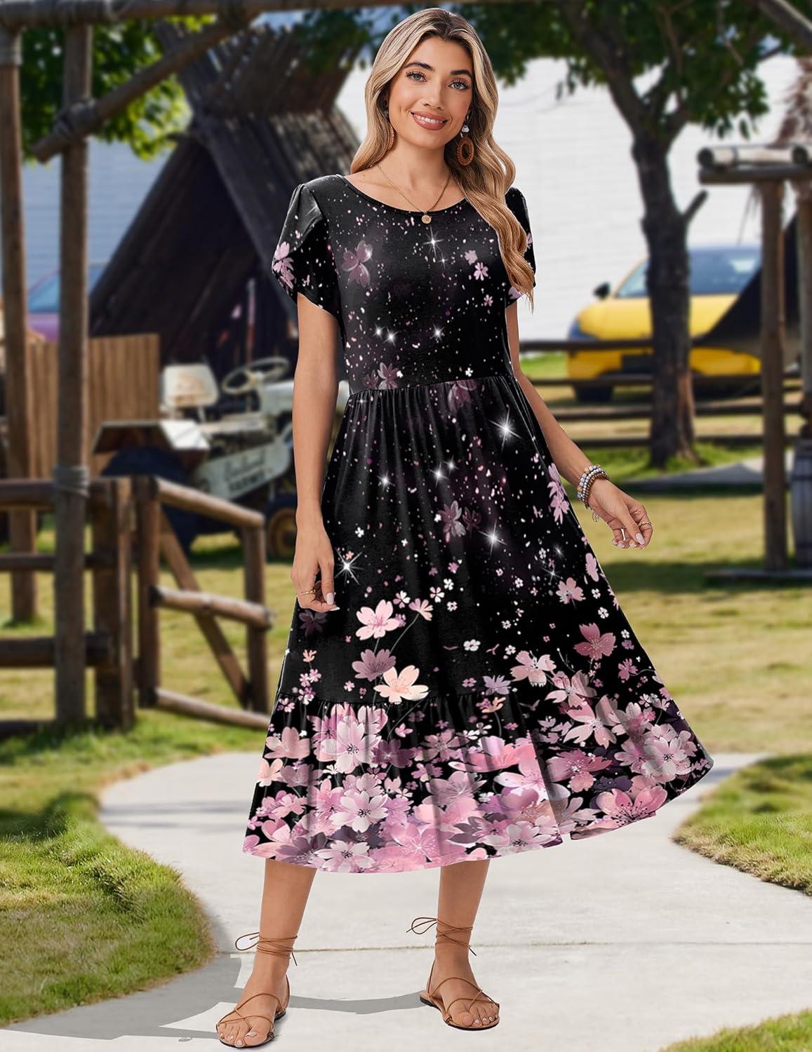 imageZeagoo Women Summer Midi A Line Dress Short Sleeve Casual Flowy Tiered Beach Long Sundress with Pockets 2026 Vacation TravelSf31