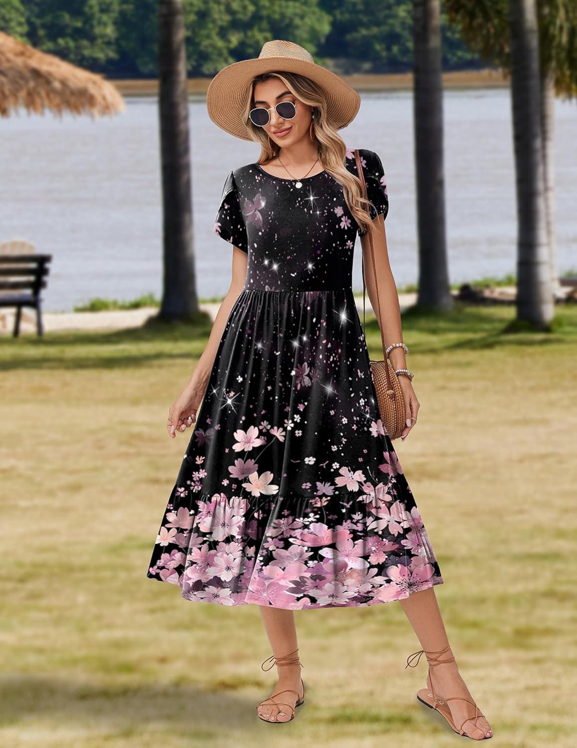 imageZeagoo Women Summer Midi A Line Dress Short Sleeve Casual Flowy Tiered Beach Long Sundress with Pockets 2026 Vacation TravelSf31