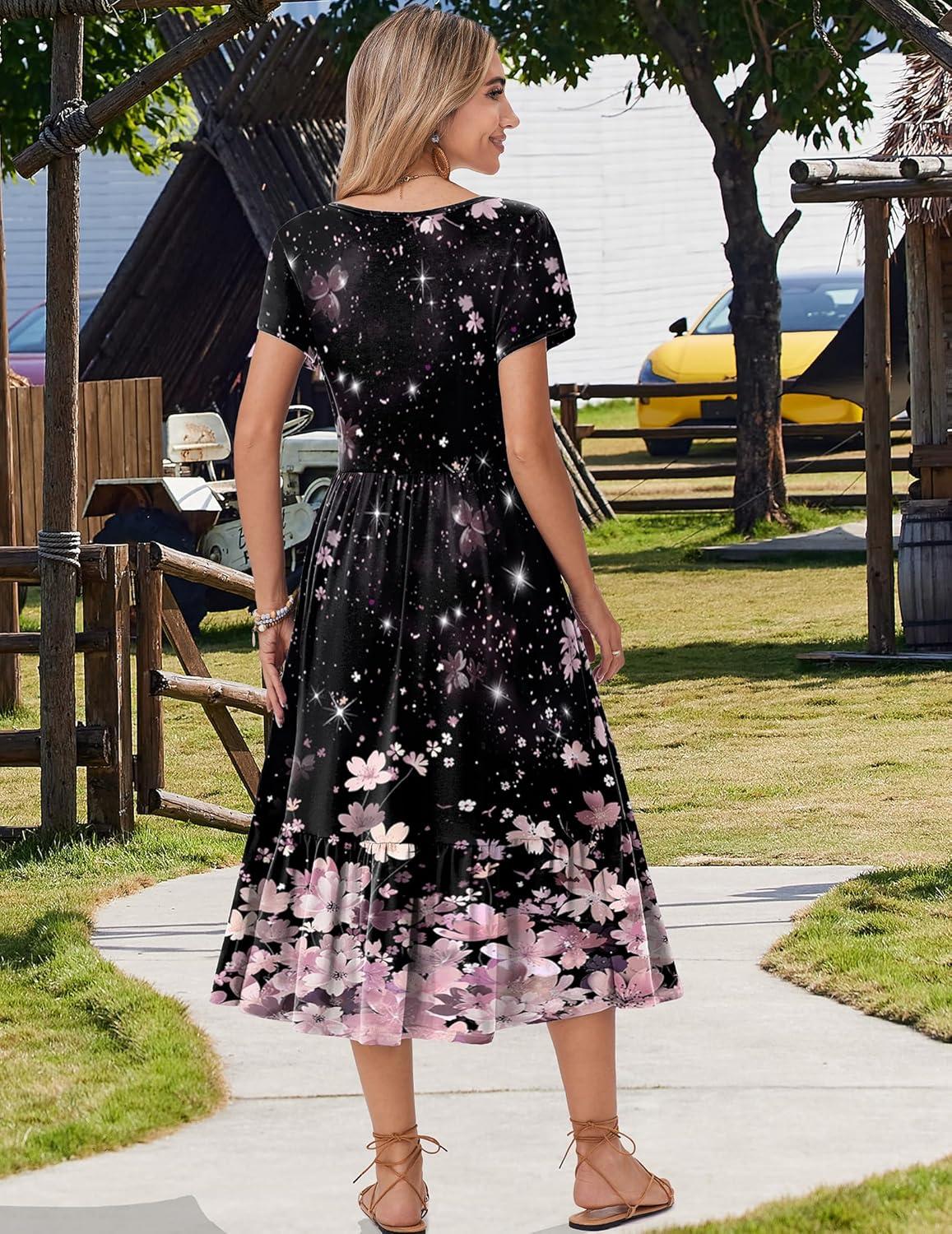imageZeagoo Women Summer Midi A Line Dress Short Sleeve Casual Flowy Tiered Beach Long Sundress with Pockets 2026 Vacation TravelSf31
