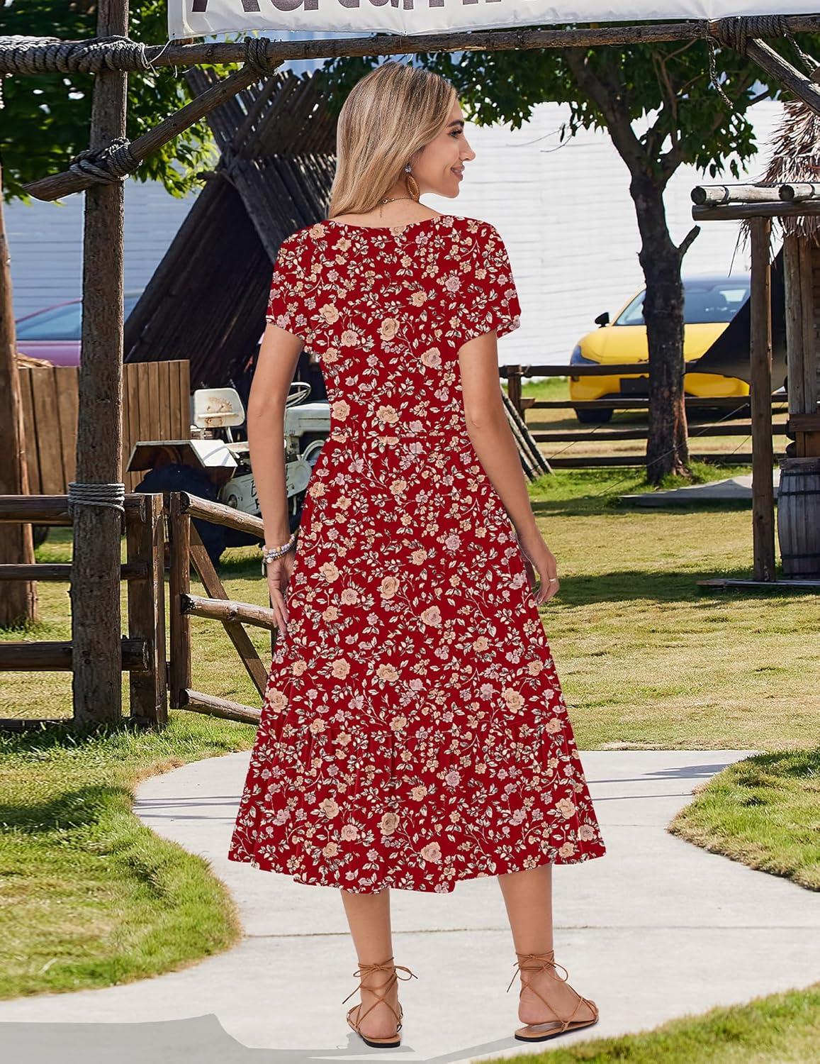 imageZeagoo Women Summer Midi A Line Dress Short Sleeve Casual Flowy Tiered Beach Long Sundress with Pockets 2026 Vacation TravelXh546