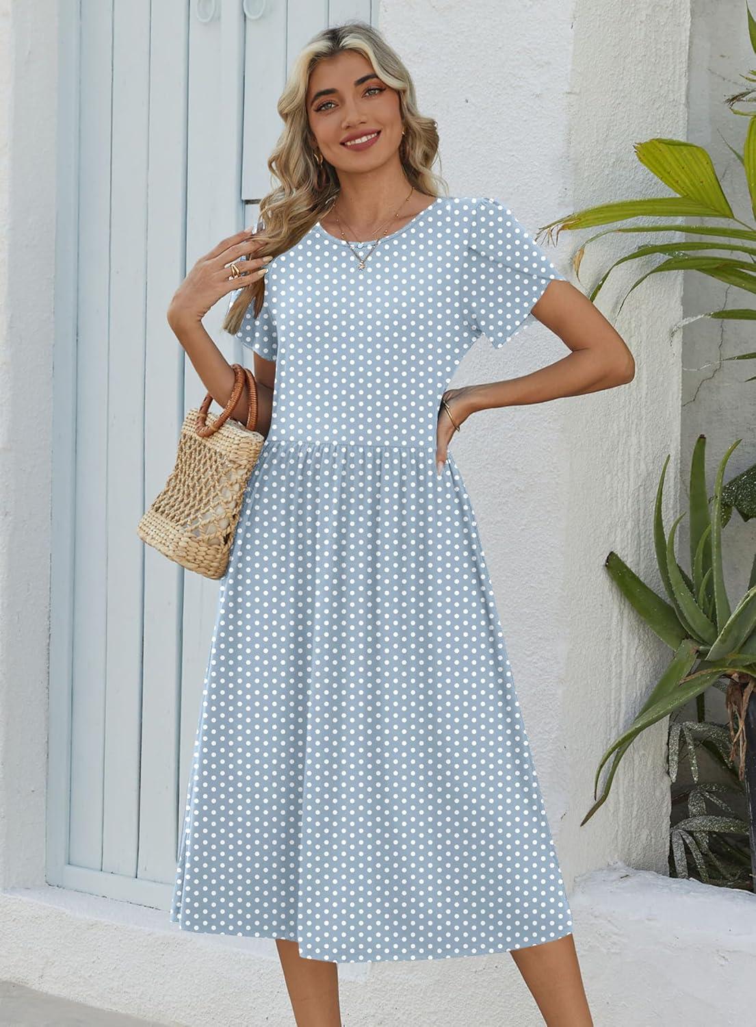 imageZeagoo Women Summer Short Sleeve Midi Dress with Pockets Casual Aline Flowy Tshirt Dress Floral Vocation Beach SundressJh531