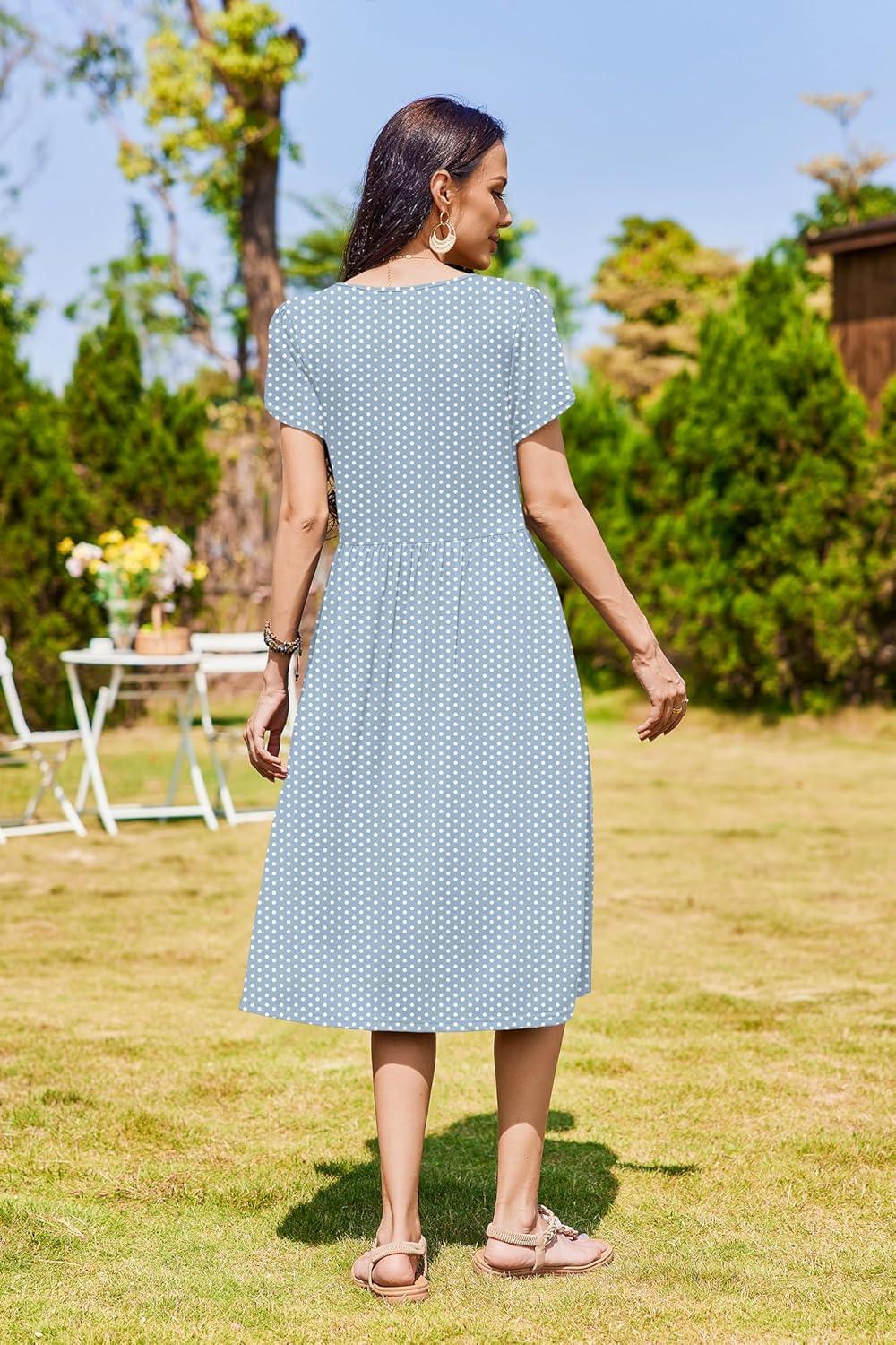 imageZeagoo Women Summer Short Sleeve Midi Dress with Pockets Casual Aline Flowy Tshirt Dress Floral Vocation Beach SundressJh531