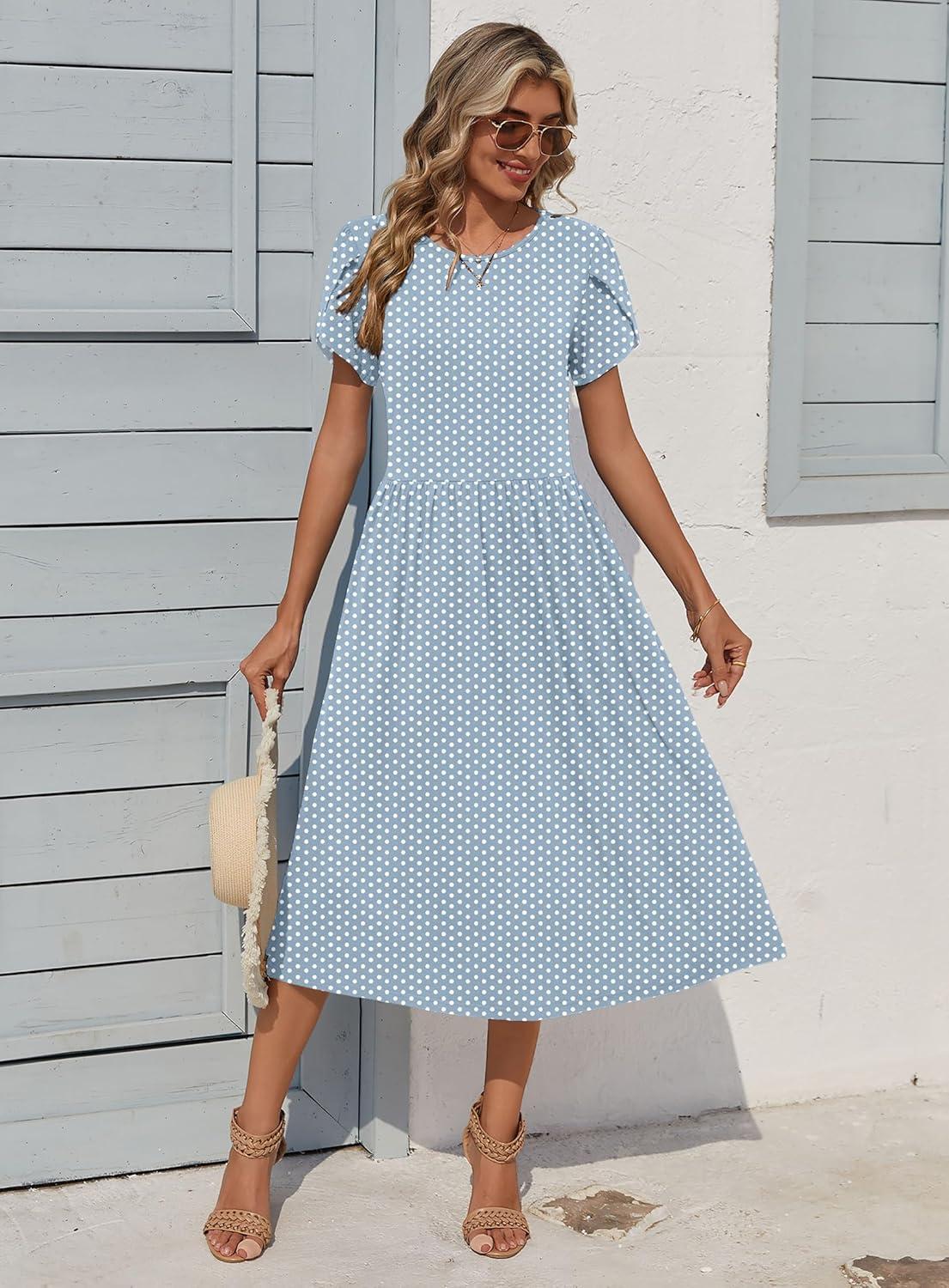 imageZeagoo Women Summer Short Sleeve Midi Dress with Pockets Casual Aline Flowy Tshirt Dress Floral Vocation Beach SundressJh531