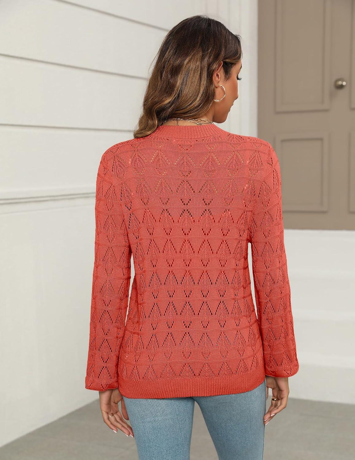 imageZeagoo Womens Lightweight Crochet Cropped Cardigan 2024 V Neck Long Sleeve Button up Bolero Shrug SweaterRed