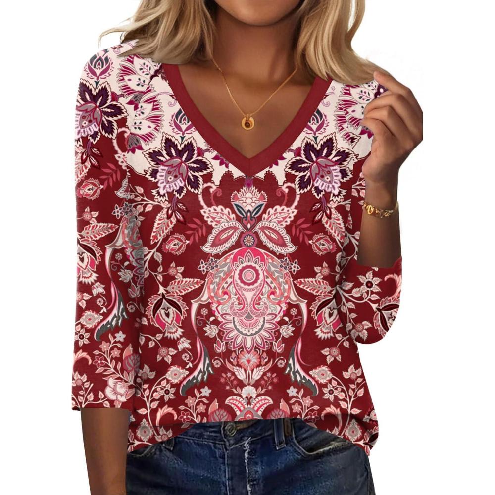 imageZeagoo 34 Length Sleeve Womens Tops Casual V Neck Shirts Soft Basic Tees Business Work BlousesMz849