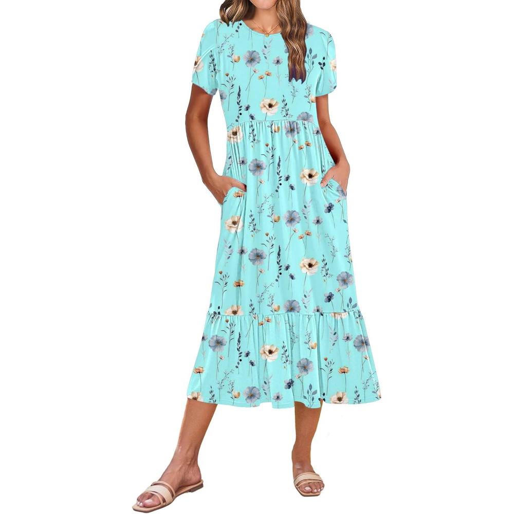 imageZeagoo Women Summer Midi A Line Dress Short Sleeve Casual Flowy Tiered Beach Long Sundress with Pockets 2026 Vacation TravelBf311