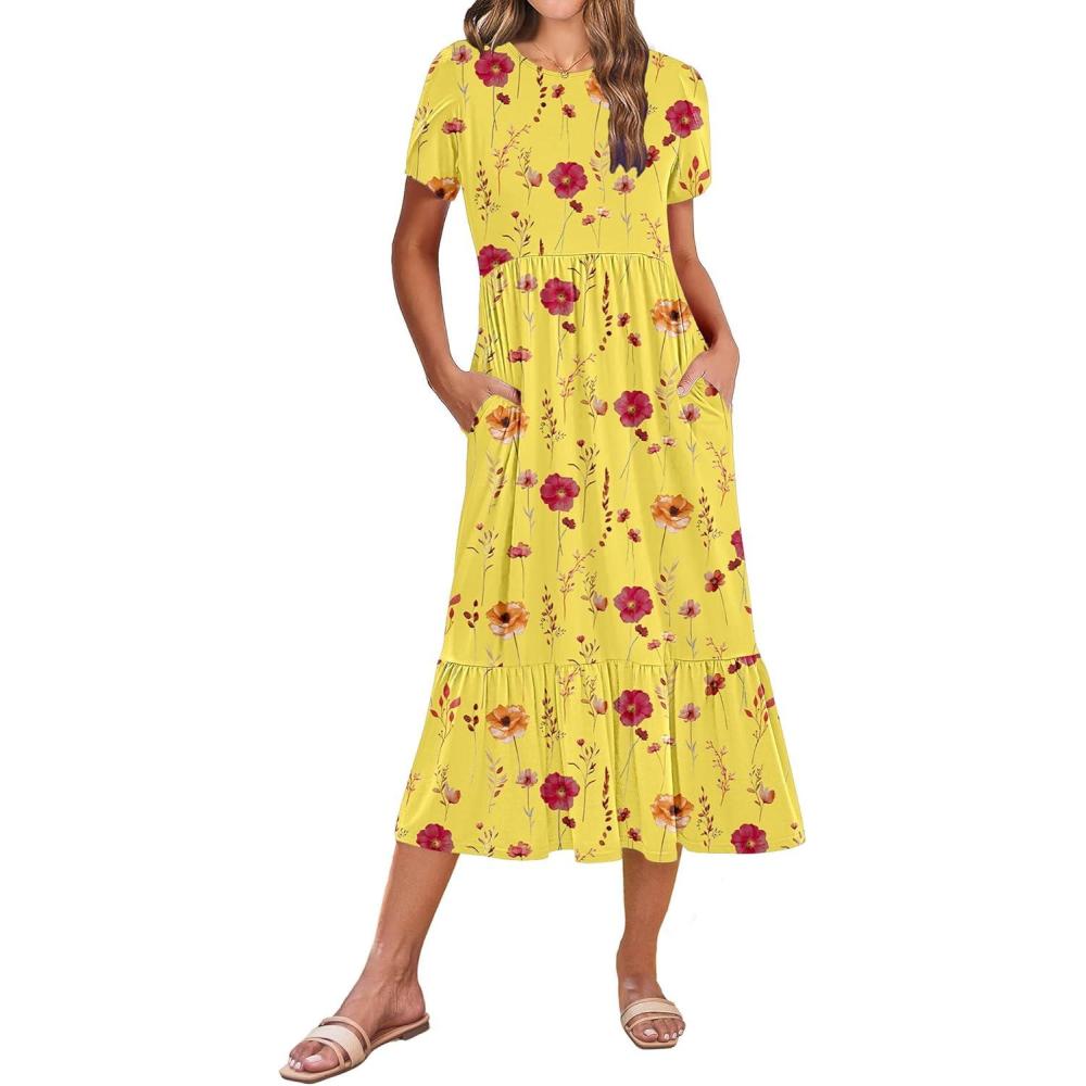 imageZeagoo Women Summer Midi A Line Dress Short Sleeve Casual Flowy Tiered Beach Long Sundress with Pockets 2026 Vacation TravelBf351