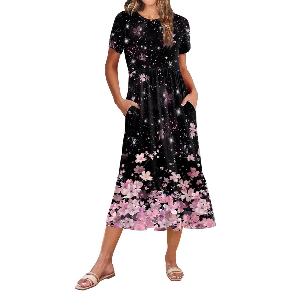 imageZeagoo Women Summer Midi A Line Dress Short Sleeve Casual Flowy Tiered Beach Long Sundress with Pockets 2026 Vacation TravelSf31