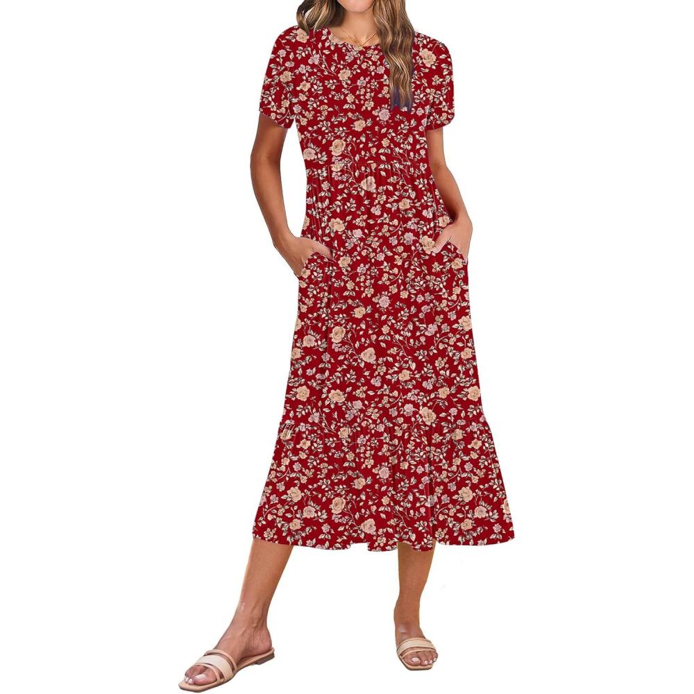 imageZeagoo Women Summer Midi A Line Dress Short Sleeve Casual Flowy Tiered Beach Long Sundress with Pockets 2026 Vacation TravelXh546