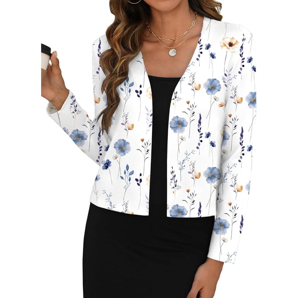 imageZeagoo Womens Lightweight Summer Cardigan Cropped Long Sleeve Shrug Thin Open Front Sheer Bolero for DressesPrinted Floral Bf290
