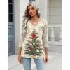 Zeagoo 3/4 Length Sleeve Womens Tops Casual V Neck Shirts Soft Basic Tees Business Work Blouses(Beige Christmas Tree)