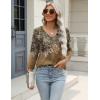 Zeagoo 3/4 Length Sleeve Womens Tops Casual V Neck Shirts Soft Basic Tees Business Work Blouses(Brown Leaves)
