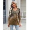 Zeagoo 3/4 Length Sleeve Womens Tops Casual V Neck Shirts Soft Basic Tees Business Work Blouses(Brown Leaves)