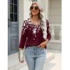 Zeagoo 3/4 Length Sleeve Womens Tops Casual V Neck Shirts Soft Basic Tees Business Work Blouses(Red Floral)
