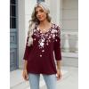 Zeagoo 3/4 Length Sleeve Womens Tops Casual V Neck Shirts Soft Basic Tees Business Work Blouses(Red Floral)