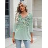 Zeagoo 3/4 Length Sleeve Womens Tops Casual V Neck Shirts Soft Basic Tees Business Work Blouses(Spring Bird)