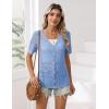Zeagoo Women’s Short Sleeve Summer Cardigan V-Neck Button up Lightweight Hollow Out Sweater Cardigans Shrug(Blue)