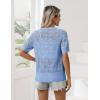 Zeagoo Women’s Short Sleeve Summer Cardigan V-Neck Button up Lightweight Hollow Out Sweater Cardigans Shrug(Blue)