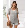Zeagoo Women’s Short Sleeve Summer Cardigan V-Neck Button up Lightweight Hollow Out Sweater Cardigans Shrug(Grey)