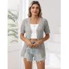 Zeagoo Women’s Short Sleeve Summer Cardigan V-Neck Button up Lightweight Hollow Out Sweater Cardigans Shrug(Grey)