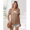 Zeagoo Women’s Short Sleeve Summer Cardigan V-Neck Button up Lightweight Hollow Out Sweater Cardigans Shrug(Khaki)