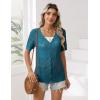 Zeagoo Women’s Short Sleeve Summer Cardigan V-Neck Button up Lightweight Hollow Out Sweater Cardigans Shrug(Navy)