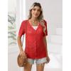 Zeagoo Women’s Short Sleeve Summer Cardigan V-Neck Button up Lightweight Hollow Out Sweater Cardigans Shrug(Red)