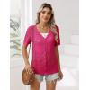 Zeagoo Women’s Short Sleeve Summer Cardigan V-Neck Button up Lightweight Hollow Out Sweater Cardigans Shrug(Rose Red)