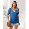 Zeagoo Women’s Short Sleeve Summer Cardigan V-Neck Button up Lightweight Hollow Out Sweater Cardigans Shrug(Royal Blue)