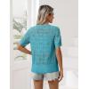 Zeagoo Women’s Short Sleeve Summer Cardigan V-Neck Button up Lightweight Hollow Out Sweater Cardigans Shrug(Teal)