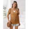 Zeagoo Women’s Short Sleeve Summer Cardigan V-Neck Button up Lightweight Hollow Out Sweater Cardigans Shrug(Yellow Brown)