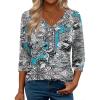 Zeagoo 3/4 Length Sleeve Womens Tops Casual V Neck Shirts Soft Basic Tees Business Work Blouses(Blue Paisley)
