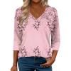 Zeagoo 3/4 Length Sleeve Womens Tops Casual V Neck Shirts Soft Basic Tees Business Work Blouses(Pink Floral)